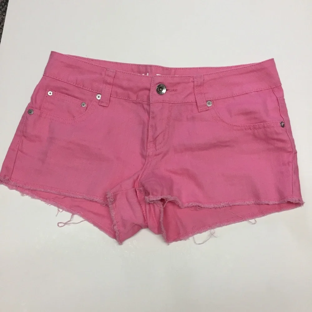 Bubblegum Pink Denim Raw Hem Jean Shorts Sz 7
